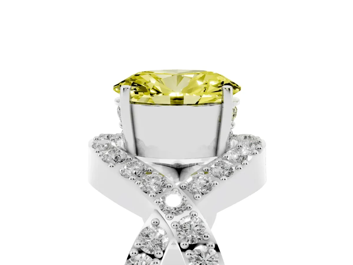 Fancy Yellow Oval Cut Solitaire Twist Band Pavé Diamond Engagement Ring Silver