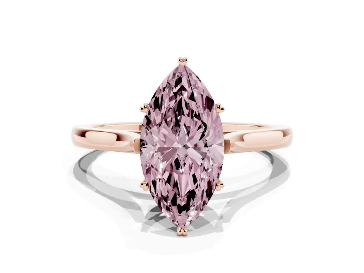 Fancy Pink Marquise Cut Solitaire Heart Prong Engagement Ring with Tapered Band Rose gold