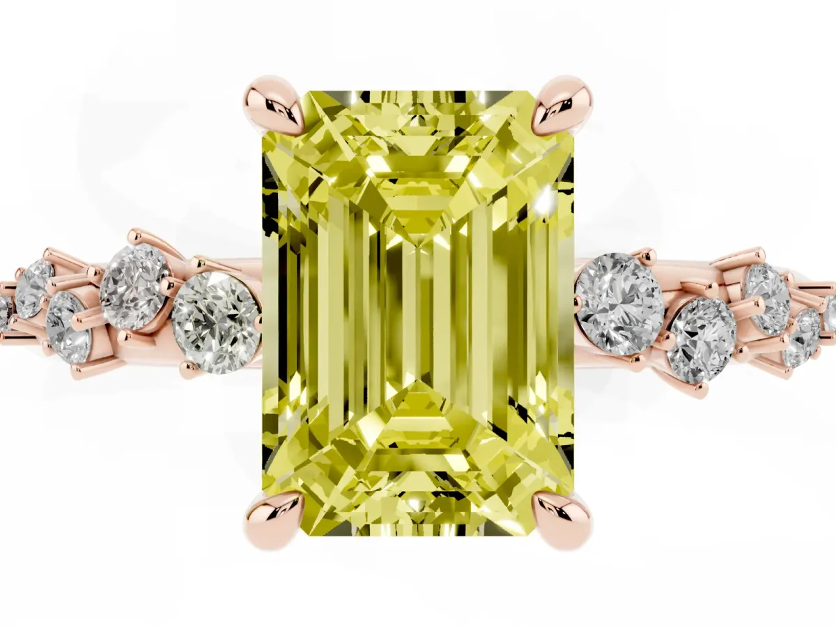 Fancy Yellow Emerald Cut Cut Diamond Vine Band with Four-Prong Setting Rose gold