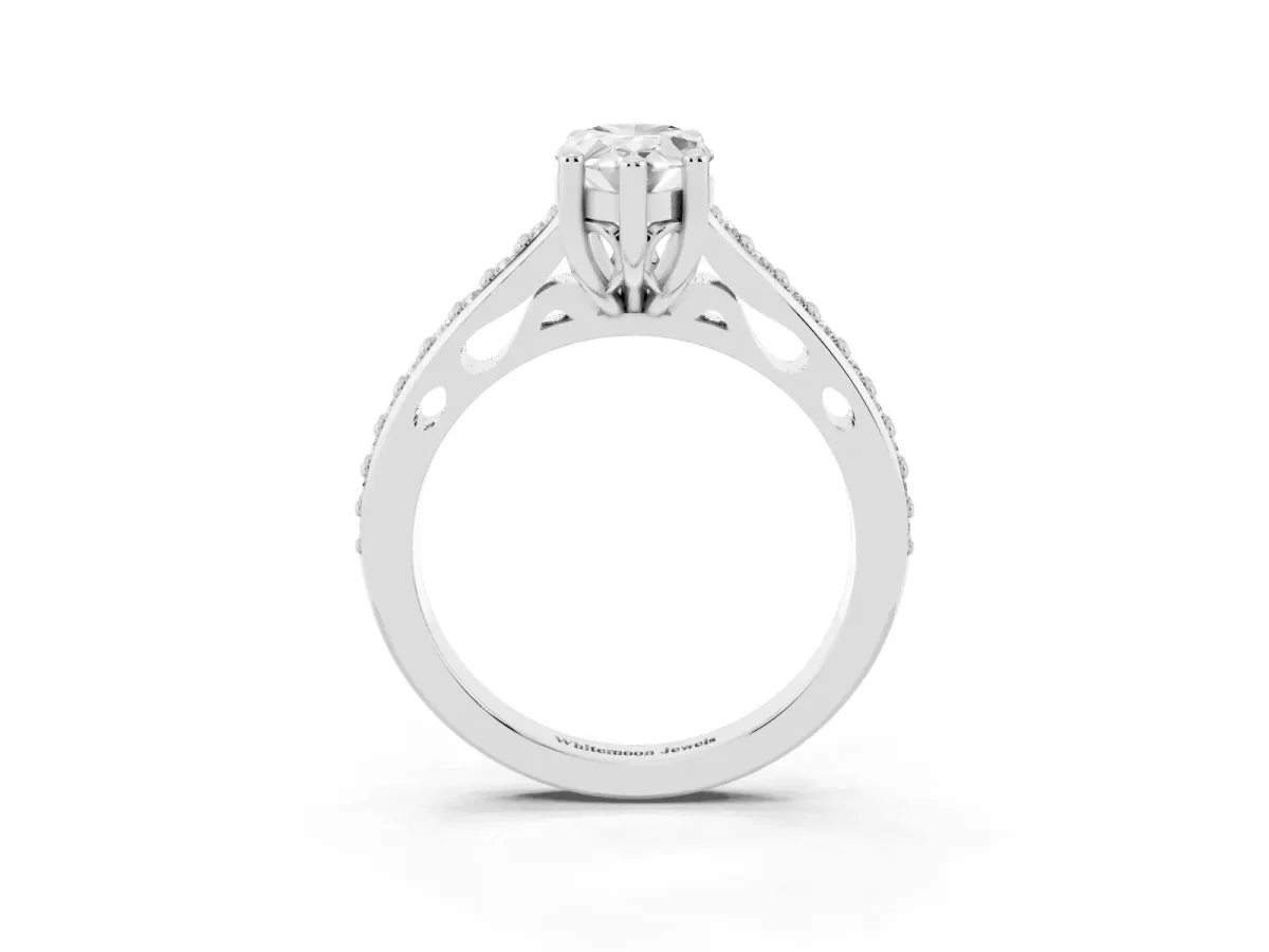Marquise Cut Solitaire Prong Set Diamond Engagement Ring with Pave Band Platinum