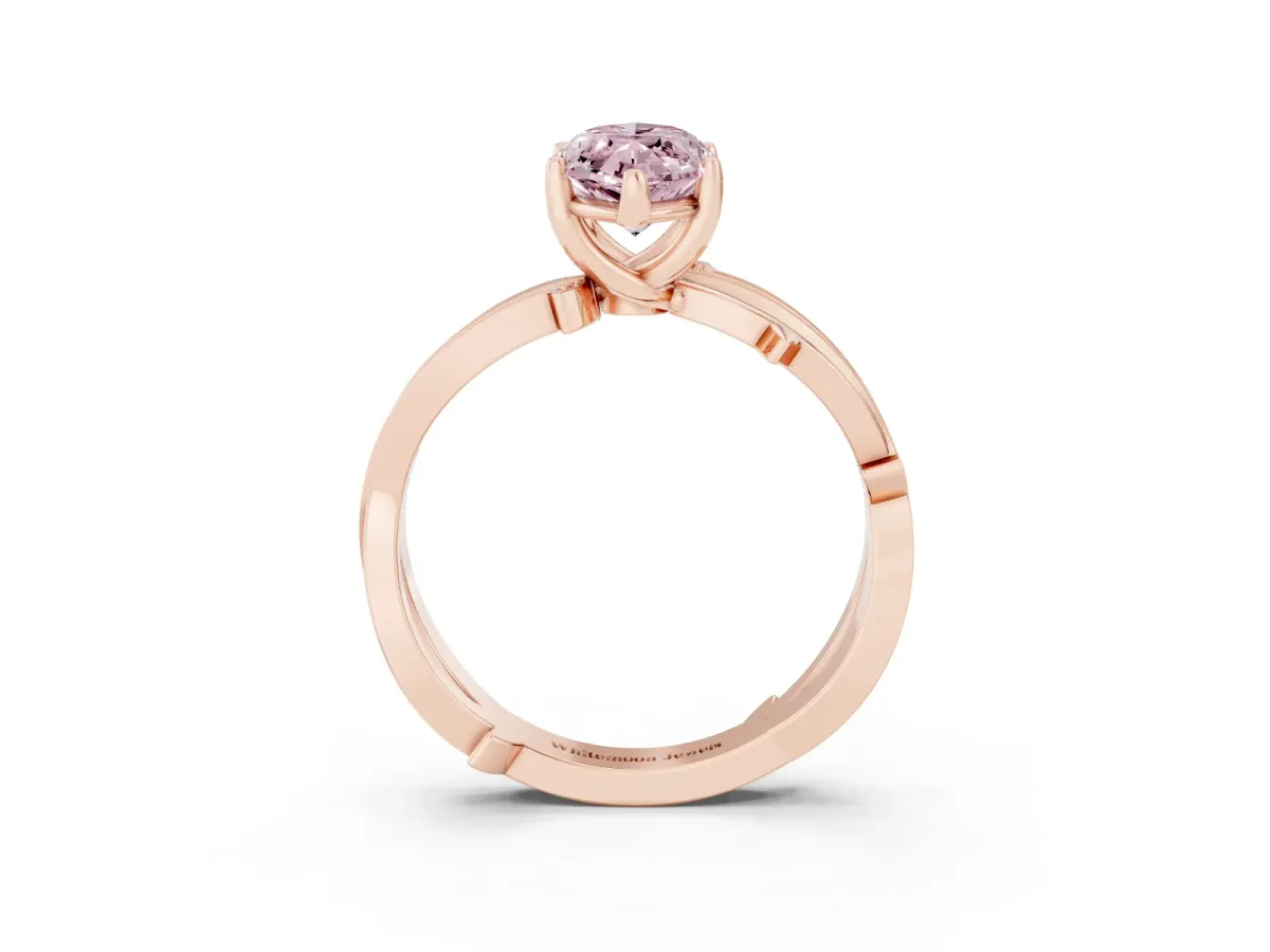 Fancy Pink Marquise Cut Solitaire Twist Band with Pavé Accents and Four-Prong Setting Rose gold