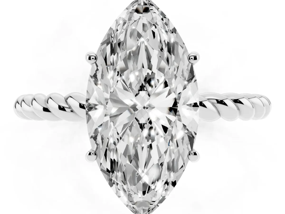 Marquise Cut Solitaire Twist Band Ring with Four-Prong Setting Platinum
