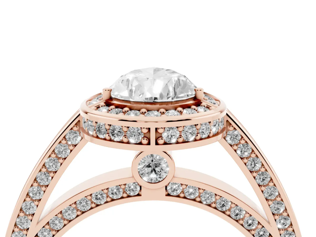 Pear Cut Cut Halo Pave Split Shank Prong Setting Ring Rose gold