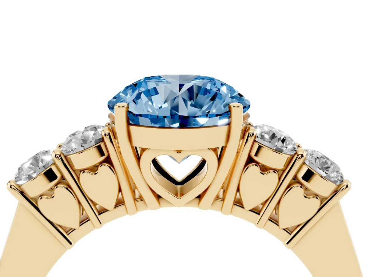 Fancy Blue Round Cut Cut Diamond Five-Stone Prong Set White Gold Ring Yellow gold