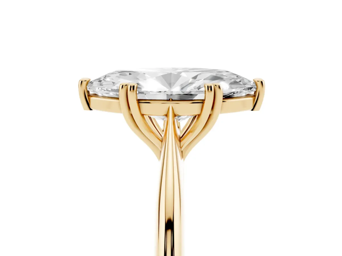 Marquise Cut Solitaire Diamond Ring with Six-Prong Setting and Classic Band Yellow gold