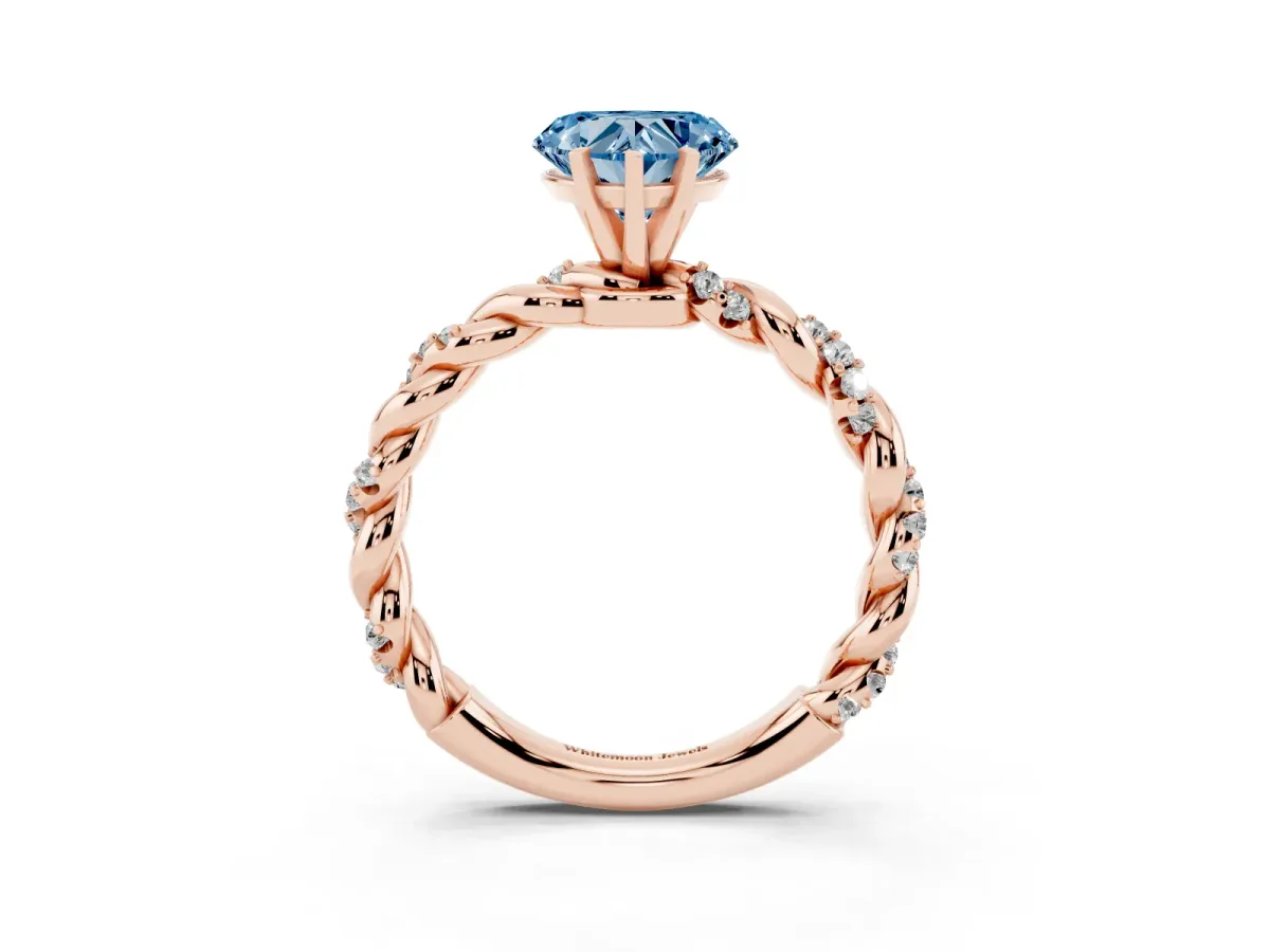 Fancy Blue Heart Cut Diamond Solitaire Ring with Twisted Band and Pavé Accents Rose gold