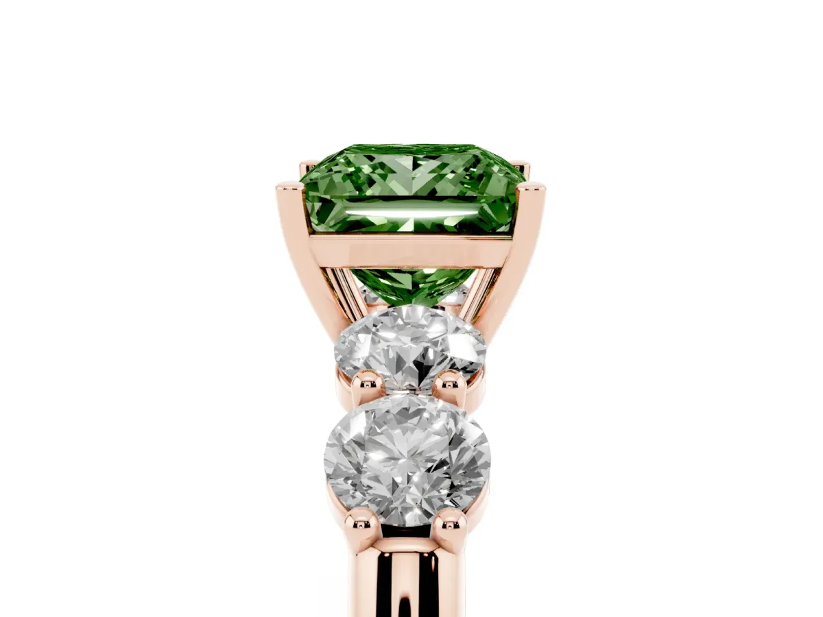 Fancy Green Princess Cut Cut Five-Stone Prong Set Diamond Ring with Classic Band Rose gold