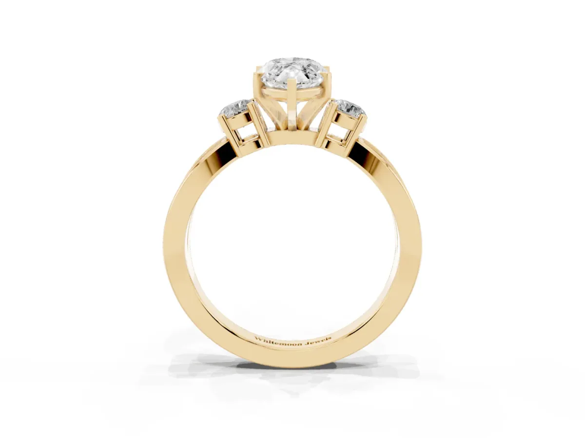 Three-Stone Marquise Cut Cut Diamond Twist Band with Prong Setting Yellow gold