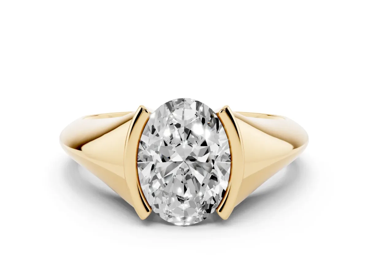 Oval Cut Solitaire Tension Set Diamond Ring Yellow gold