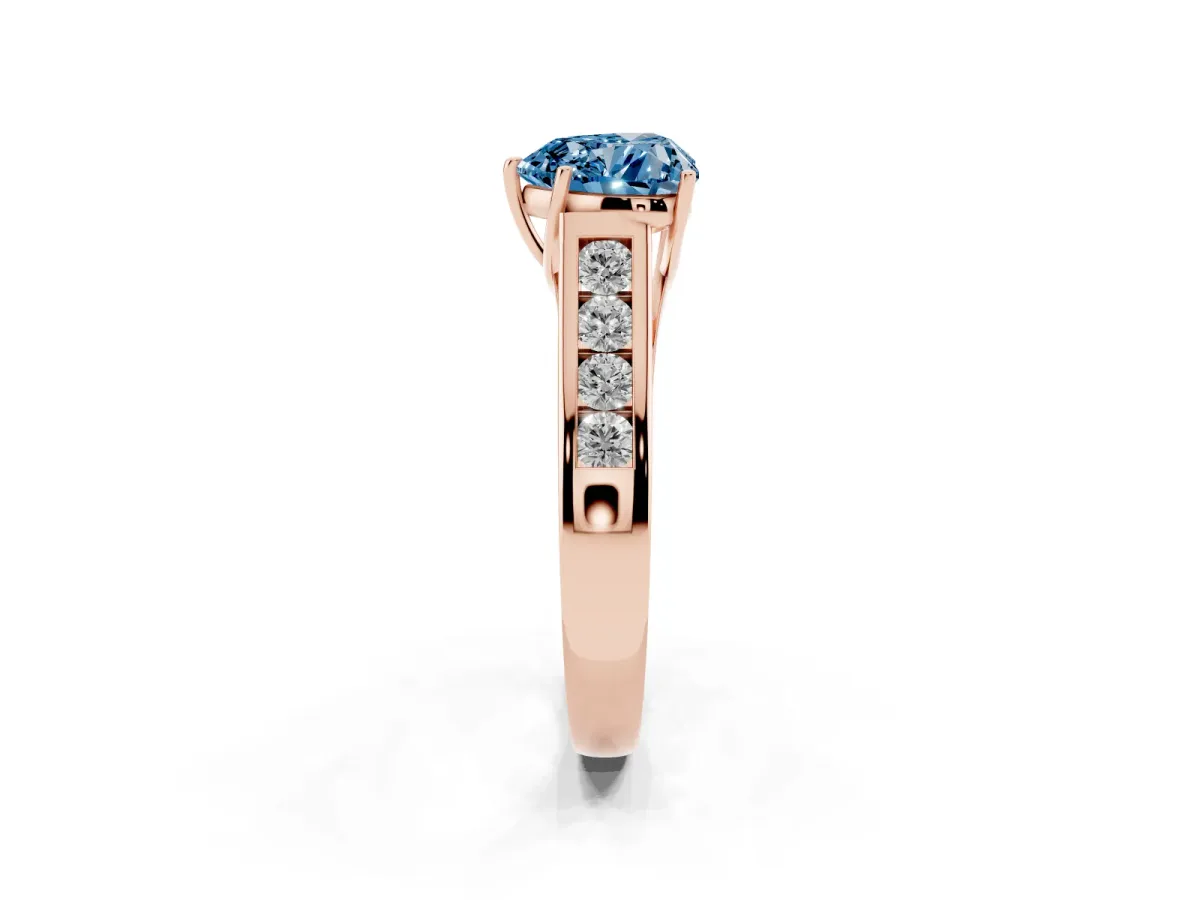 Fancy Blue Heart Cut Solitaire Channel-Set Diamond Engagement Ring with Four-Prong Setting Rose gold