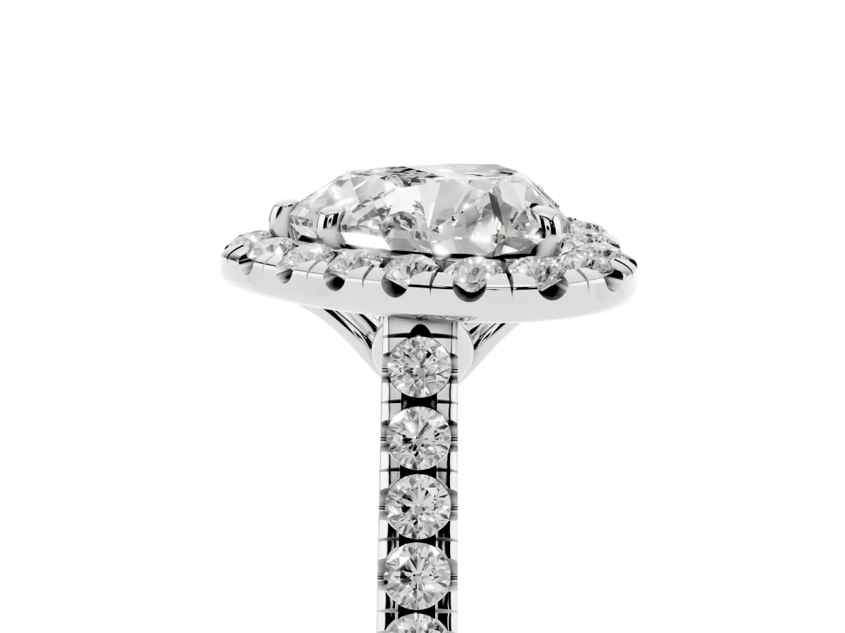 Heart Cut Halo Pavé Diamond Engagement Ring with Four-Prong Setting Silver