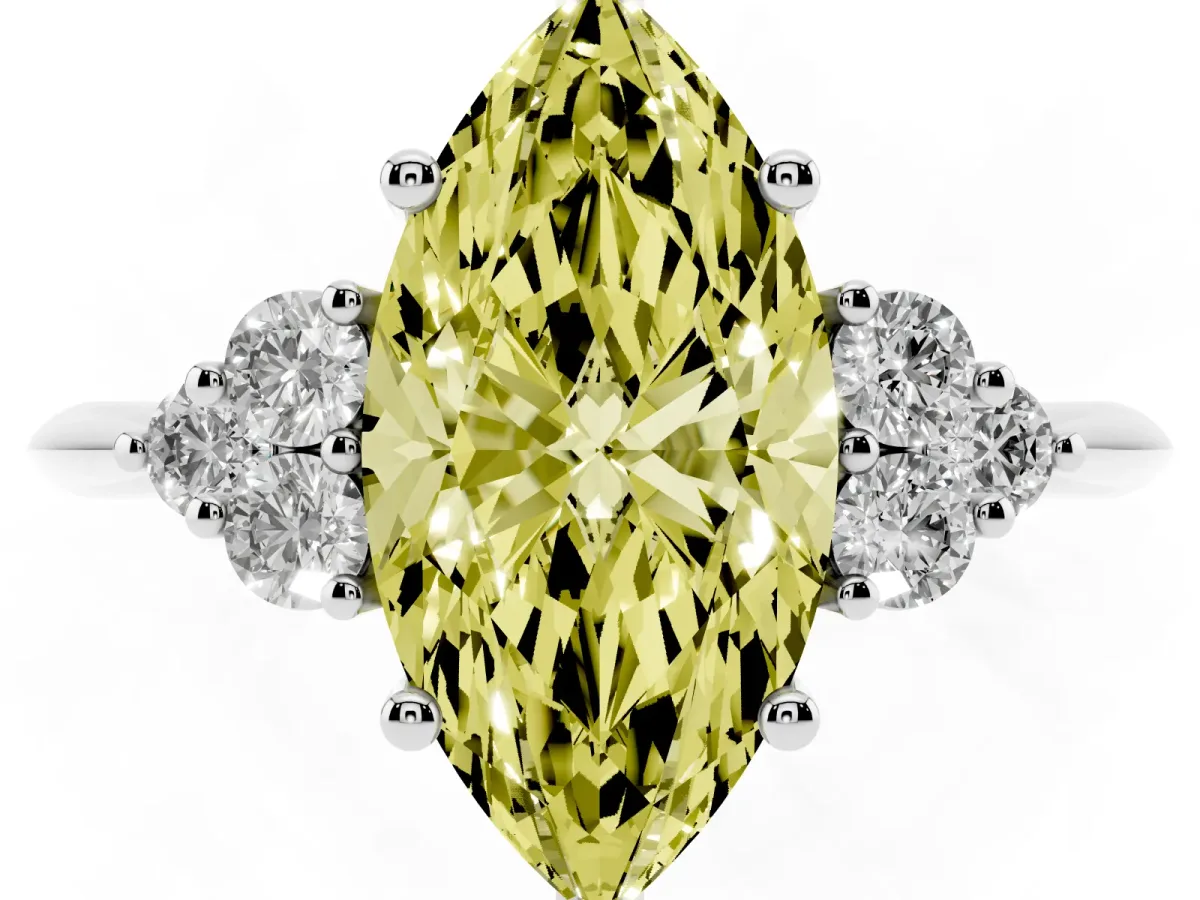Fancy Yellow Marquise Cut Cut Diamond Cluster Ring with Solitaire Band and Four-Prong Setting Silver