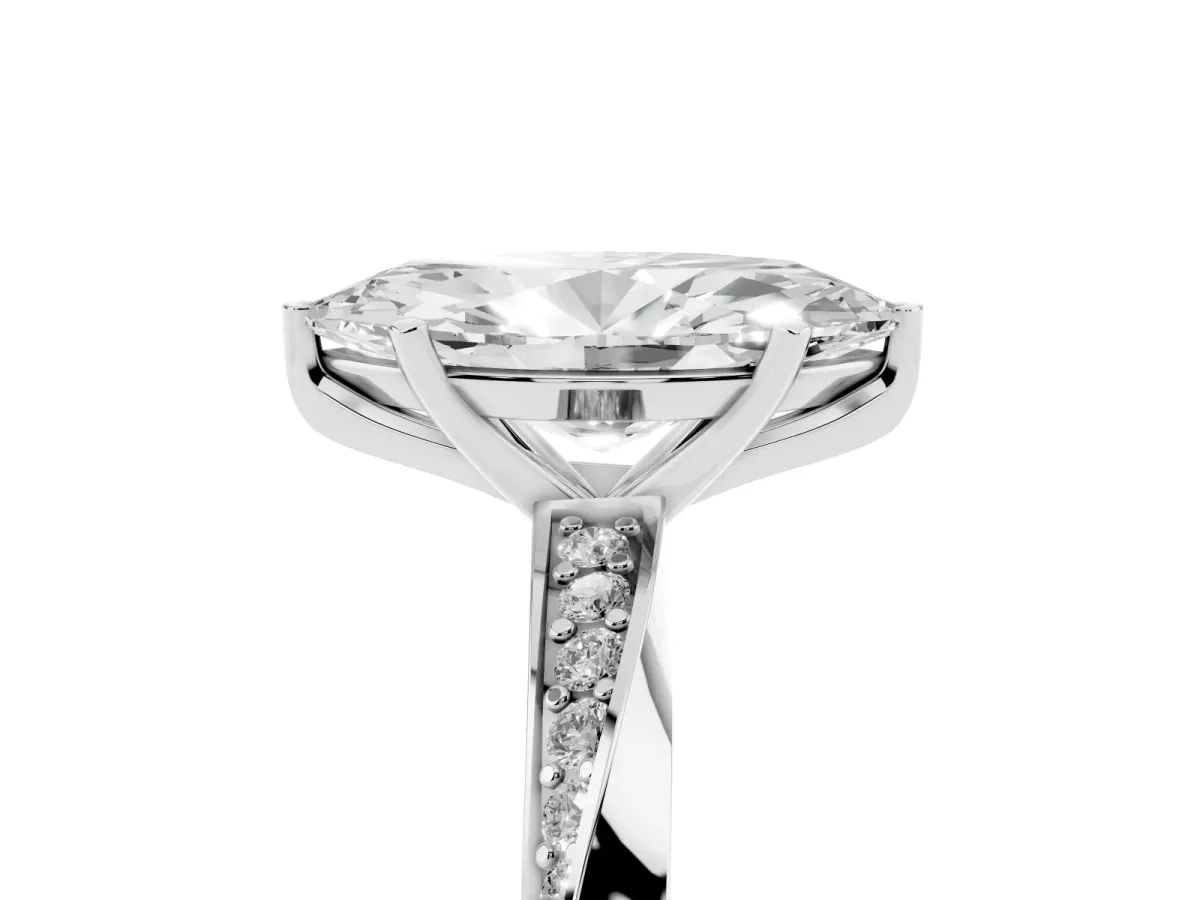 Marquise Cut Diamond Engagement Ring with Side Stone Accents and Four-Prong Setting Silver