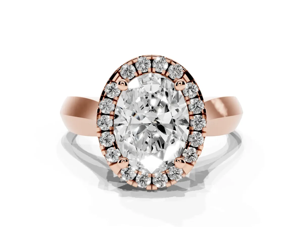 Oval Cut Cut Halo Solitaire Engagement Ring with Square Band and Four-Prong Setting Rose gold