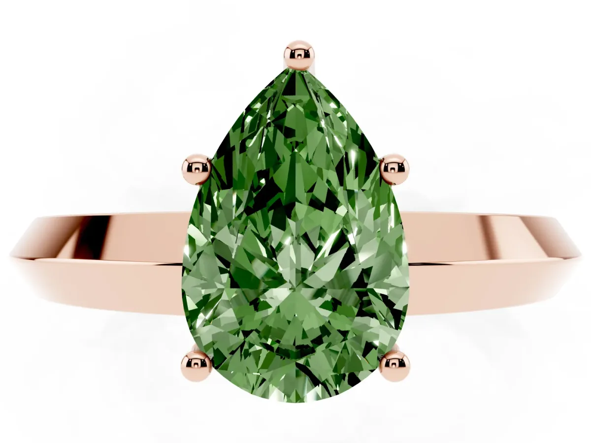 Fancy Green Pear Cut Cut Solitaire Engagement Ring with Flat Band and Four-Prong Setting Rose gold