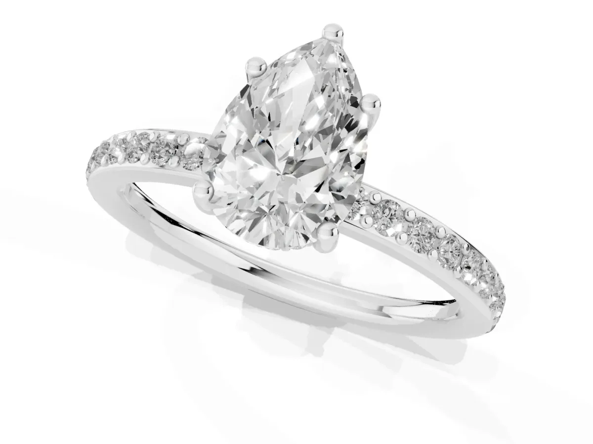 Pear Cut Cut Diamond Pavé Band Ring with Four-Prong Setting Silver