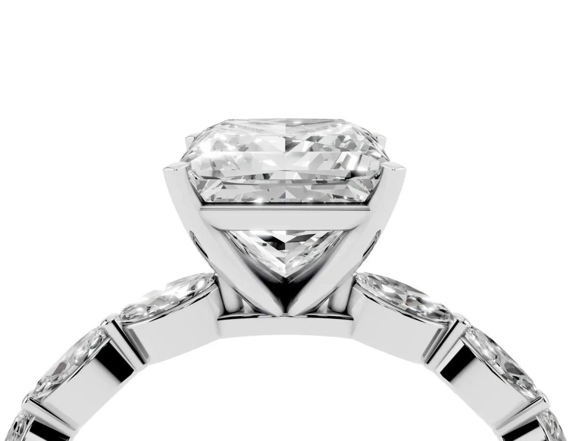 Princess Cut Diamond Ring with Marquise Side Stones and Prong Setting White gold