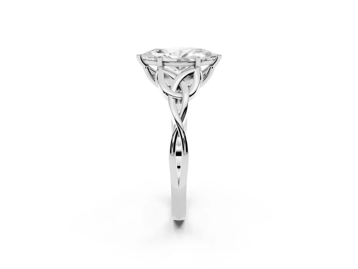 Marquise Cut Diamond Solitaire Engagement Ring with Celtic Knot Band and Four-Prong Setting Platinum
