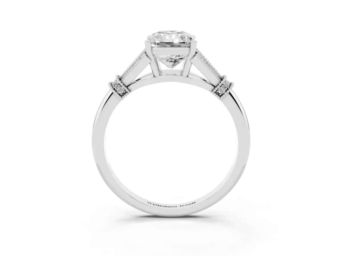 Radiant Cut Diamond Solitaire Ring with Floral Filigree and Pave Accents Platinum