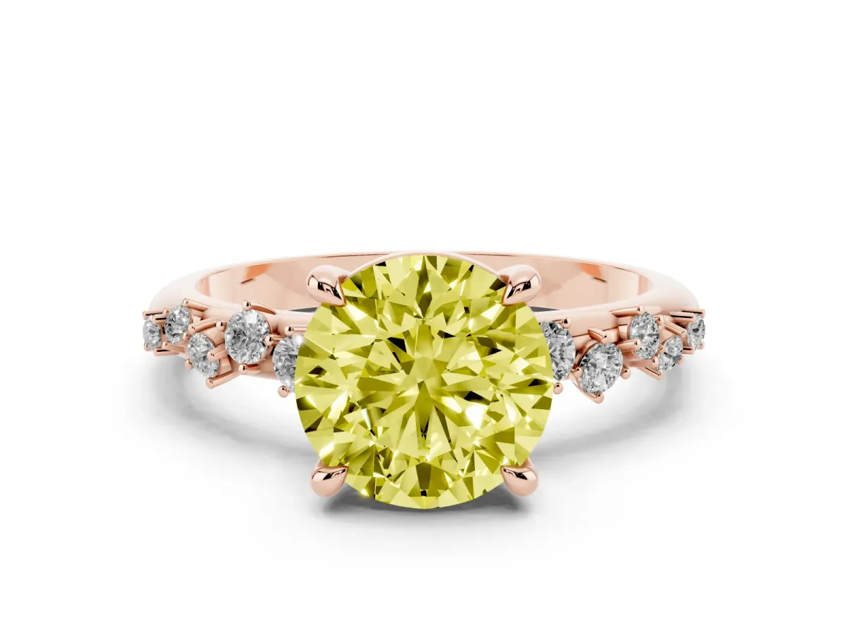 Fancy Yellow Round Cut Cut Diamond Vine Band with Four-Prong Setting Rose gold