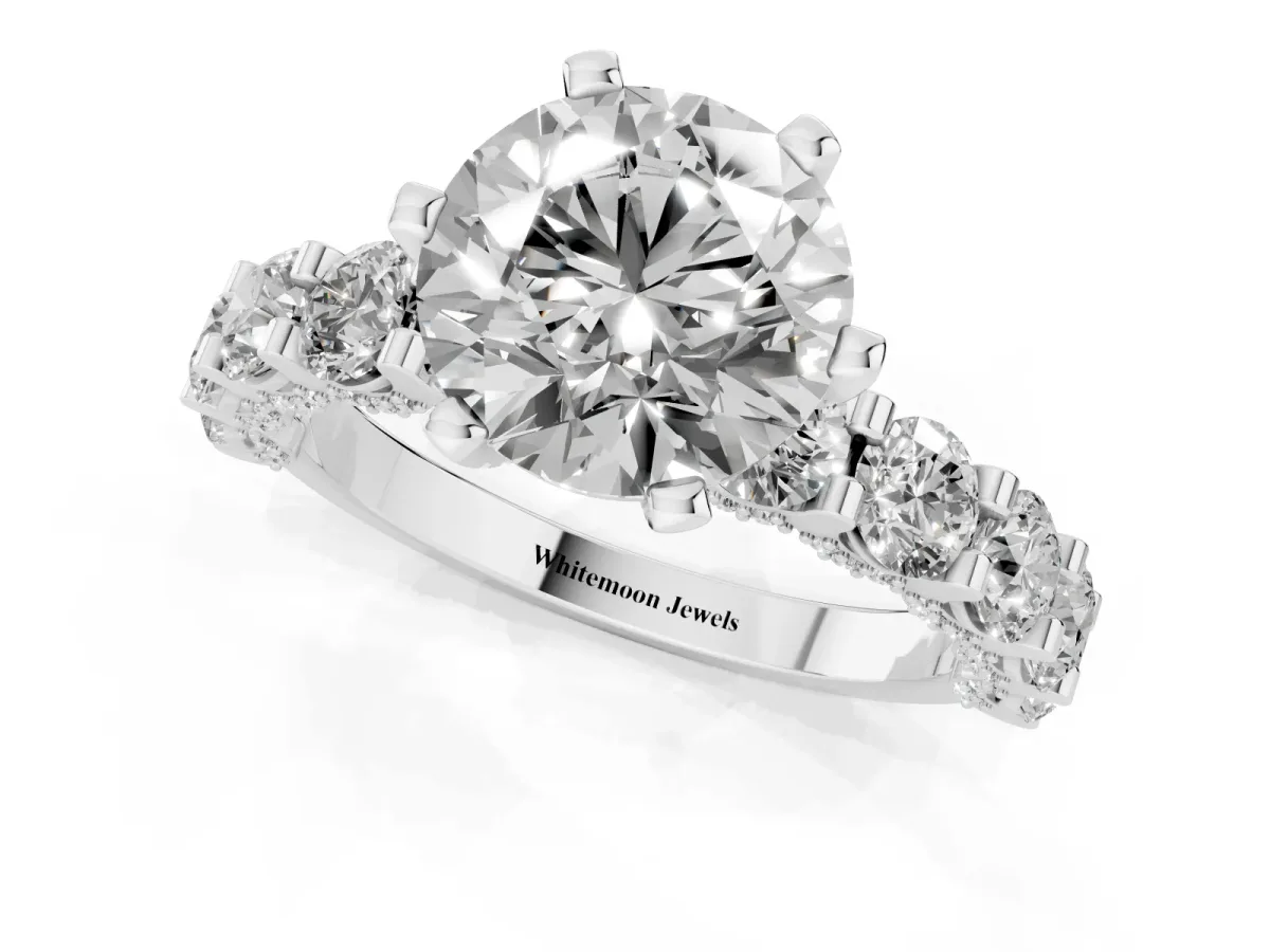 Round Diamond Mens Ring with Graduated Side Stones White gold