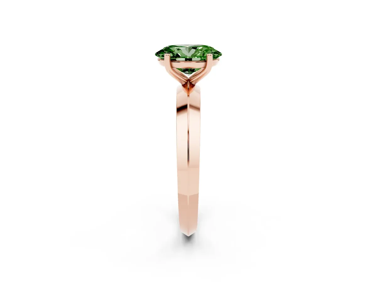 Fancy Green Oval Cut Cut Solitaire Engagement Ring with Flat Band and Four-Prong Setting Rose gold