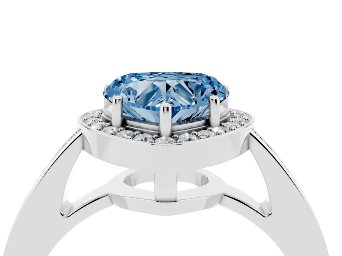 Fancy Blue Heart Cut Halo Pavé Diamond Engagement Ring with Bezel Setting Platinum