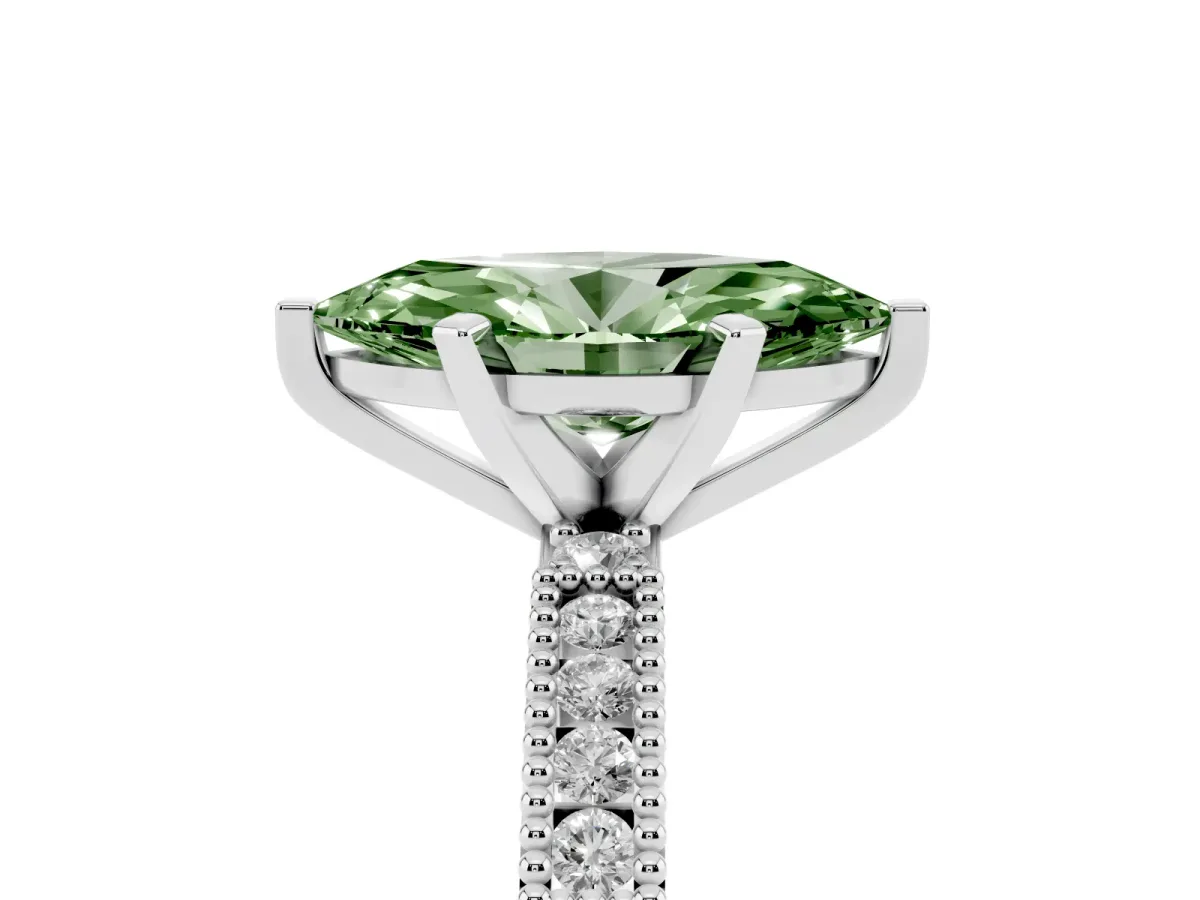 Fancy Green Marquise Cut Solitaire with Pavé Band and Four-Prong Setting Silver