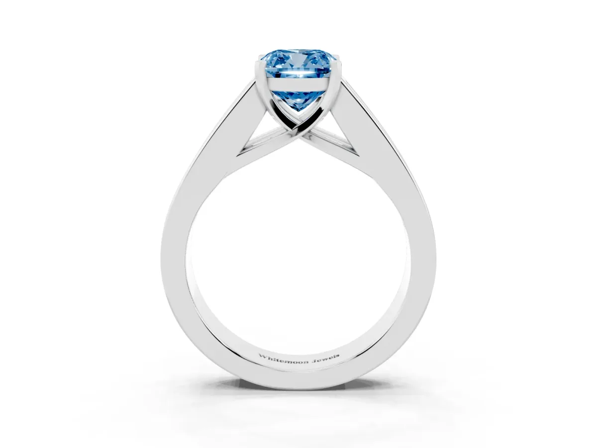 Fancy Blue Cushion Cut Cut Channel Set Solitaire Ring with Four-Prong Setting Platinum