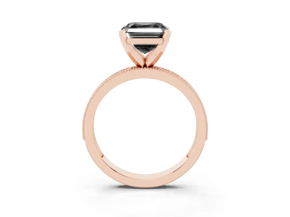 Fancy Black Asscher Cut Diamond Milgrain Pavé Engagement Ring with Four-Prong Setting Rose gold
