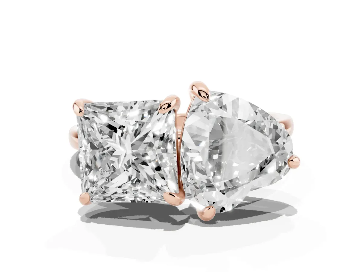 Heart and Princess Toi Moi Ring with Prong Setting and Plain Band Rose gold