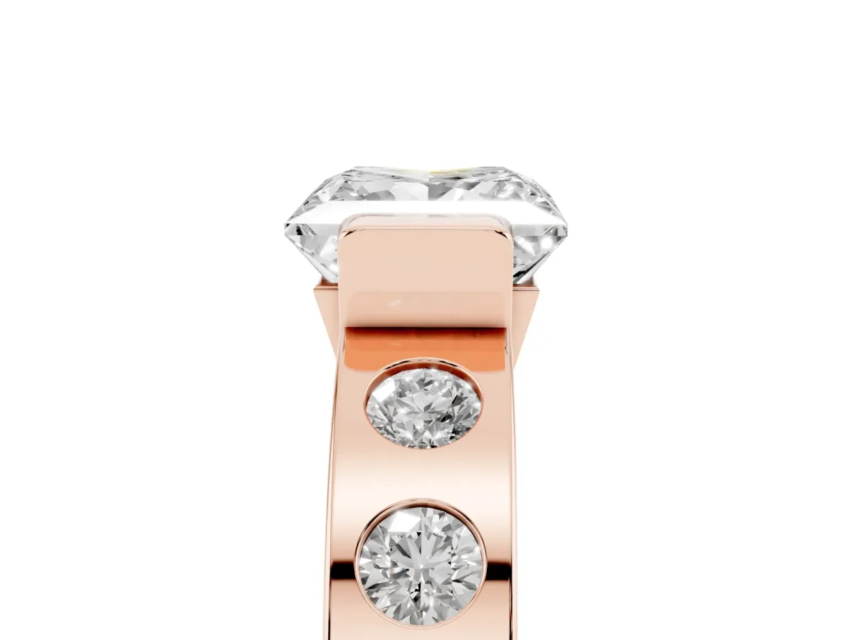 Princess Cut Brilliant Channel-Set Diamond Ring with Bezel Prong Setting Rose gold