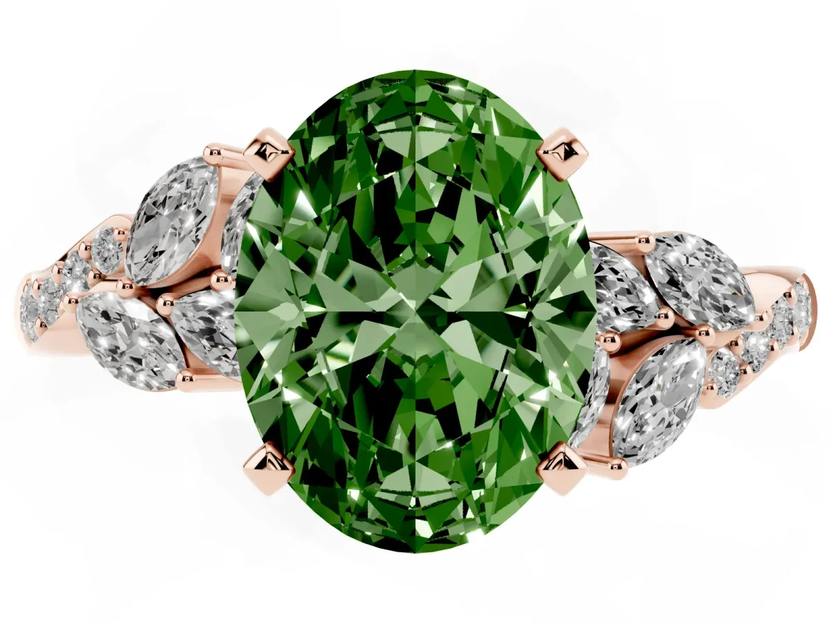 Fancy Green Oval Cut Solitaire Marquise Twist Band with Six-Prong Setting Rose gold