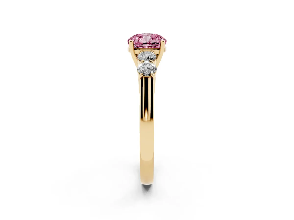 Fancy Pink Cushion Cut Cut Diamond Five-Stone Prong Set White Gold Ring Yellow gold