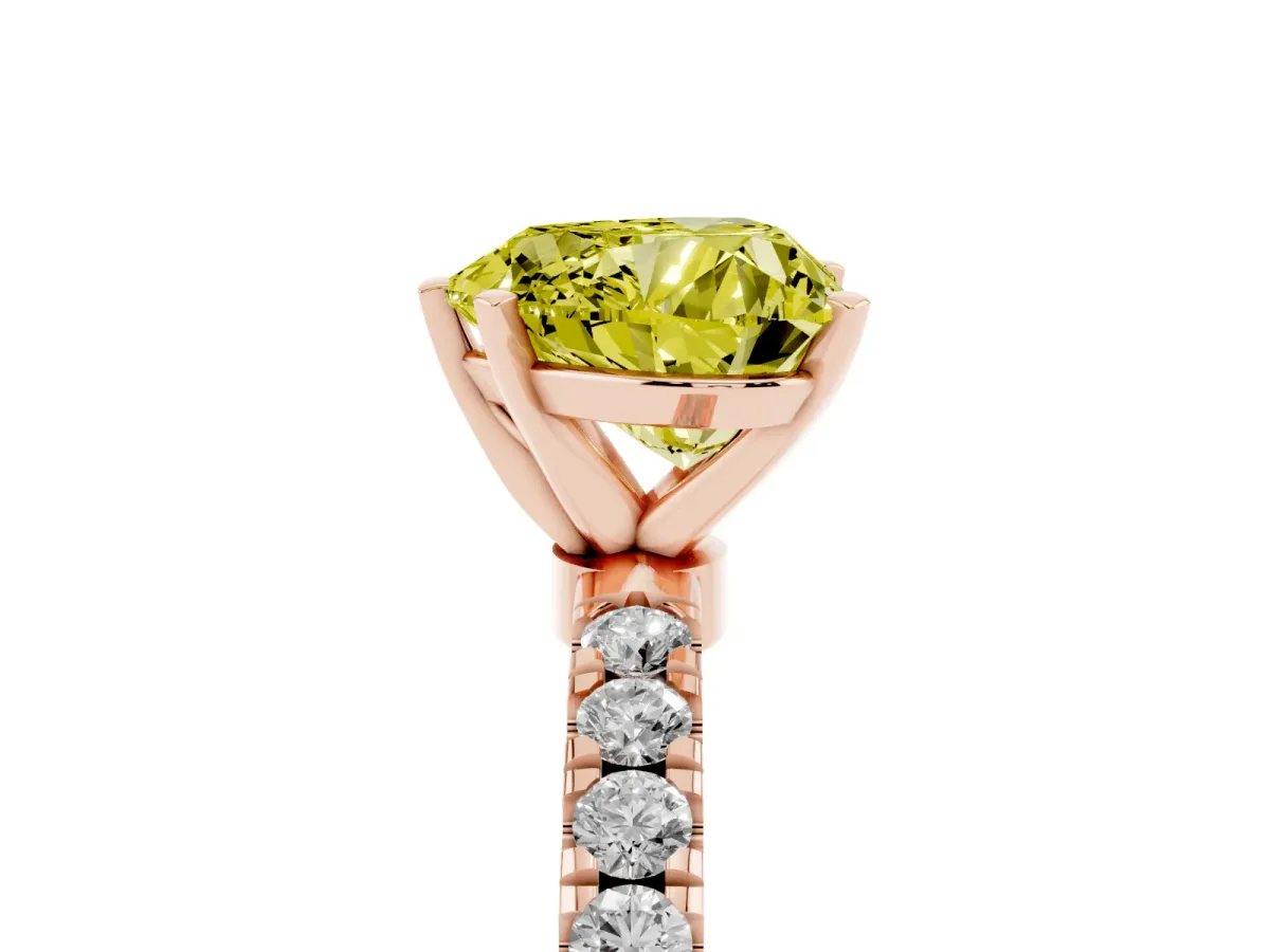 Fancy Yellow Heart Cut Diamond Solitaire Ring with Pavé Accents and Four-Prong Setting Rose gold