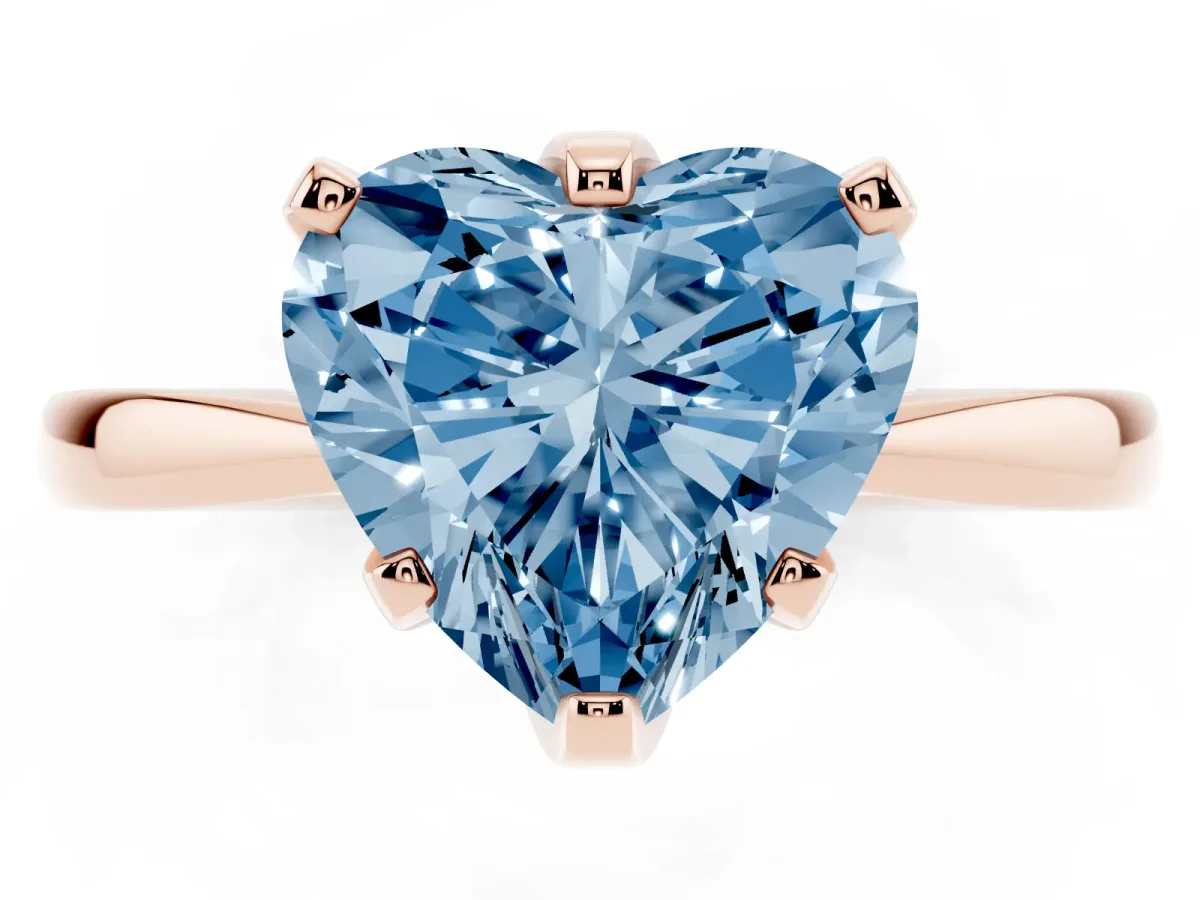 Fancy Blue Heart Cut Solitaire Engagement Ring with Six-Prong Setting and Tapered Band Rose gold
