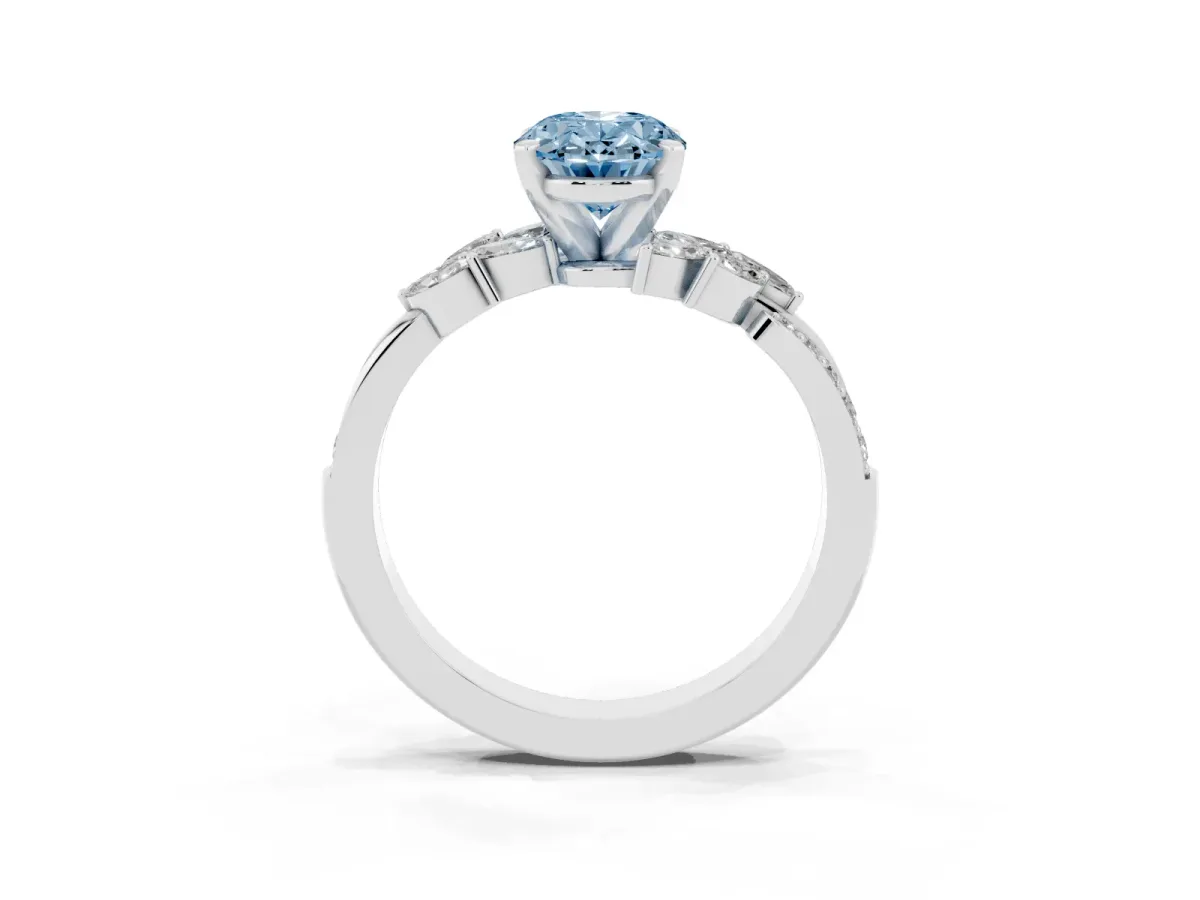 Fancy Blue Oval Cut Solitaire Marquise Twist Band with Six-Prong Setting Silver