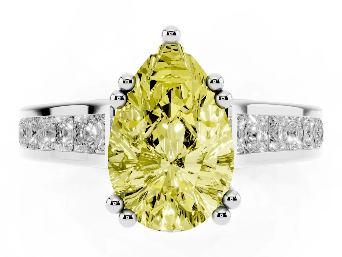 Fancy Yellow Pear Cut Cut Channel Set Solitaire Engagement Ring with Prong Setting Platinum