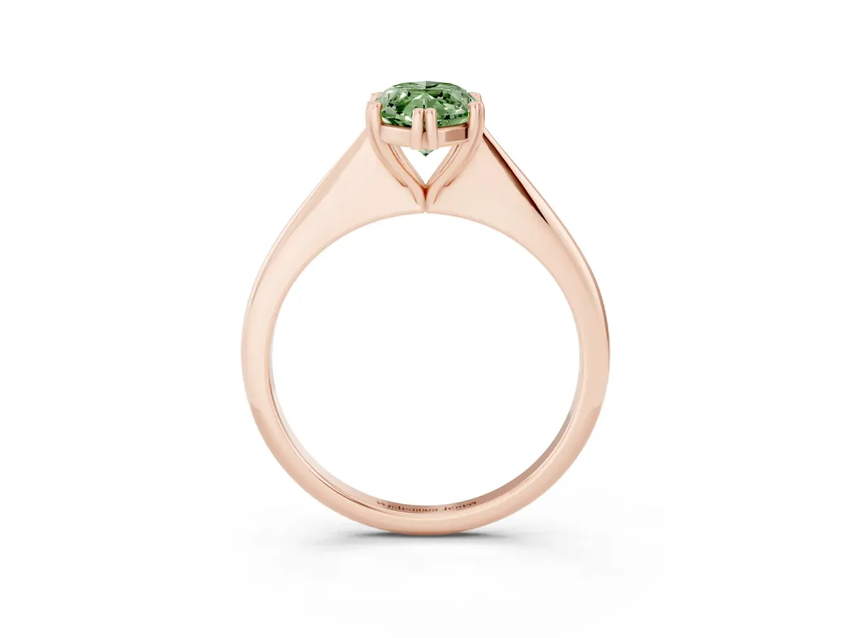 Fancy Green Marquise Cut Solitaire Diamond Ring with Six-Prong Setting and Classic Band Rose gold