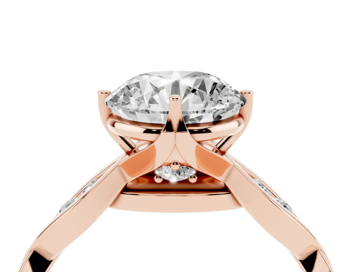 Round Cut Solitaire Twist Band with Leaf Prong Setting Rose gold