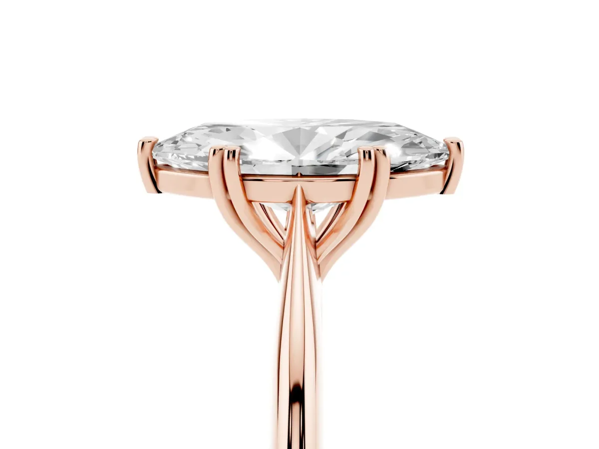 Marquise Cut Solitaire Diamond Ring with Six-Prong Setting and Classic Band Rose gold