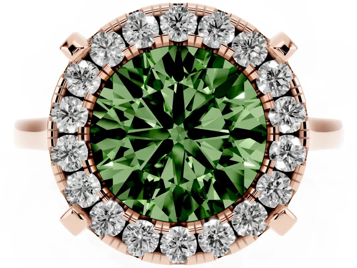 Fancy Green Round Cut Diamond Cluster Halo Solitaire with Four-Prong Setting Rose gold
