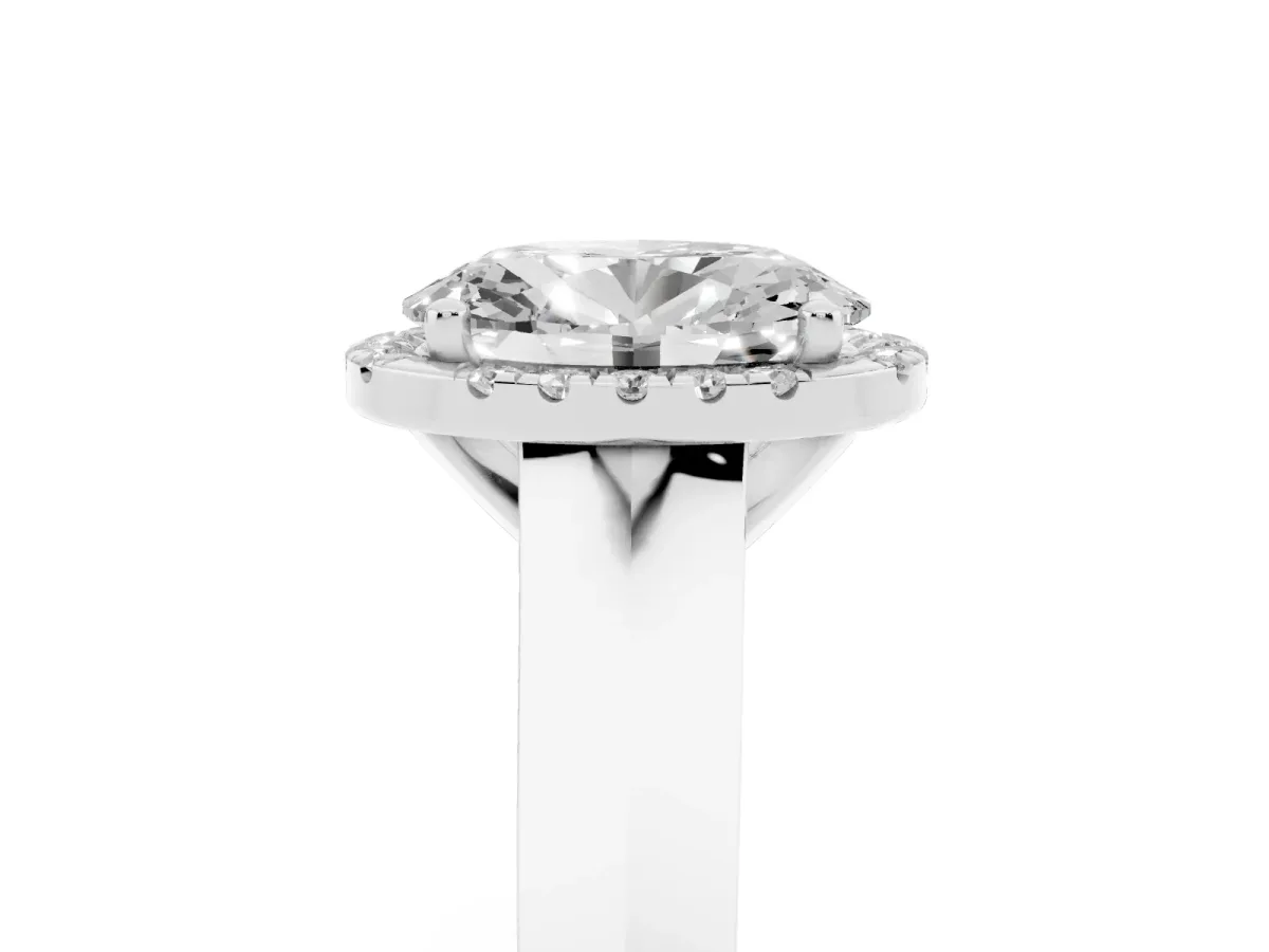 Oval Cut Halo Diamond Ring with Cathedral Band and Four-Prong Setting Silver