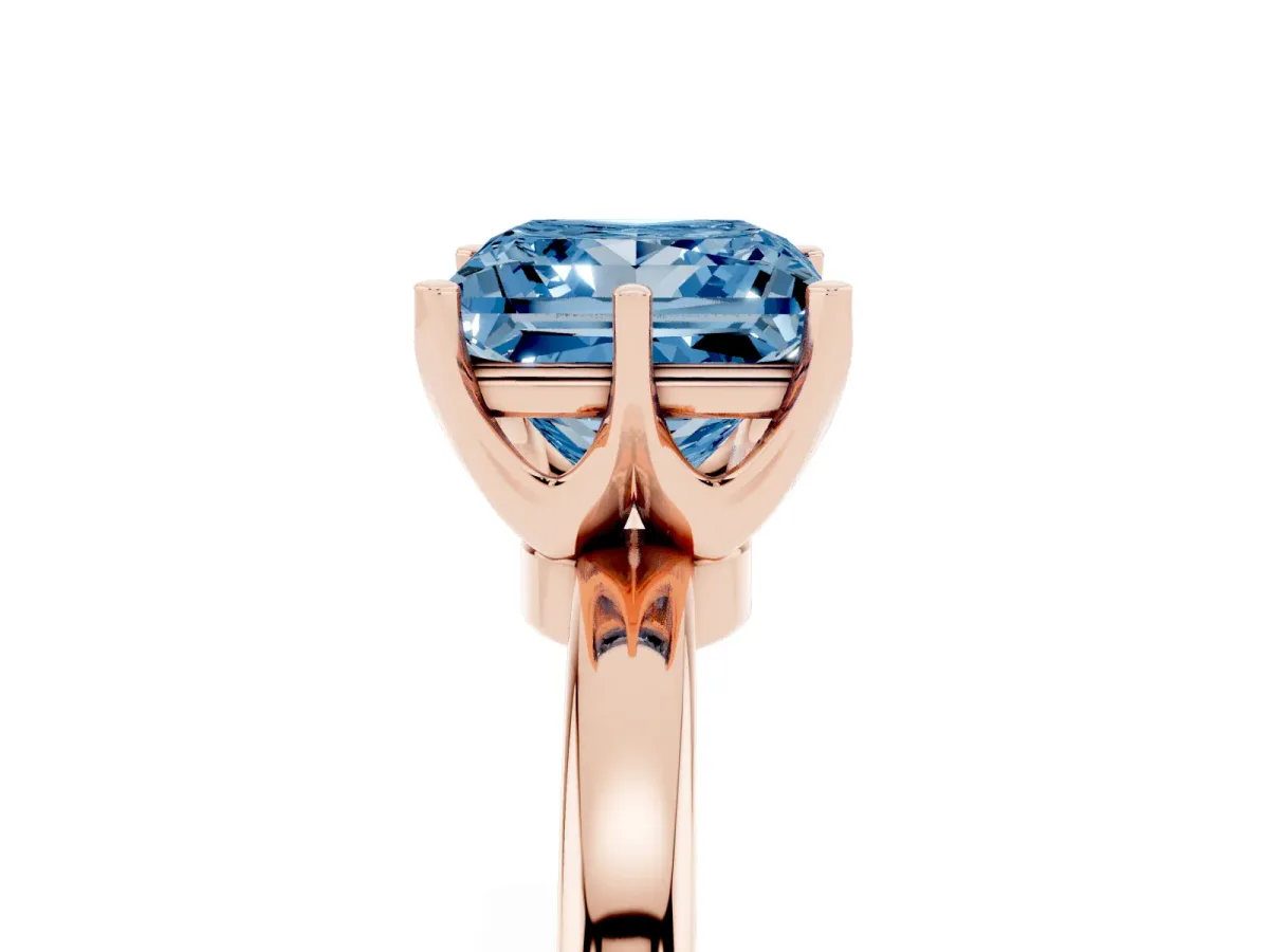 Fancy Blue Princess Cut Solitaire Diamond Ring with Six-Prong Setting on a Classic Band Rose gold