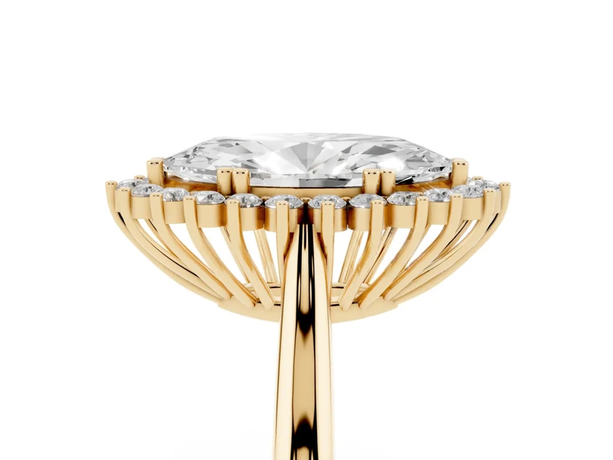 Marquise Cut Cut Diamond Halo Ring with Solitaire Band and Prong Setting Yellow gold