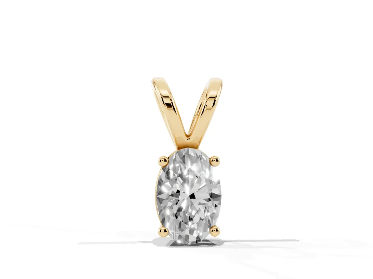 Oval Solitaire Diamond Prong Pendant Yellow gold