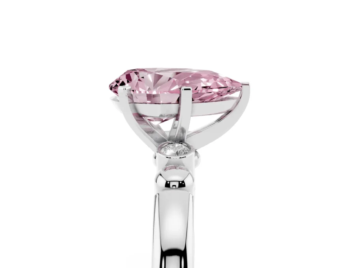 Fancy Pink Pear Cut Solitaire Beaded Band with Four-Prong Setting Silver