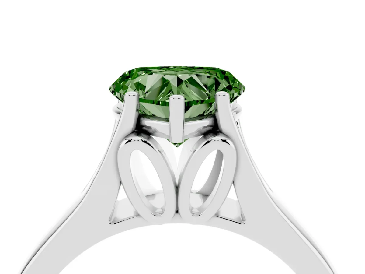 Fancy Green Heart Cut Solitaire Diamond Ring with Cathedral Band and Four-Prong Setting Silver