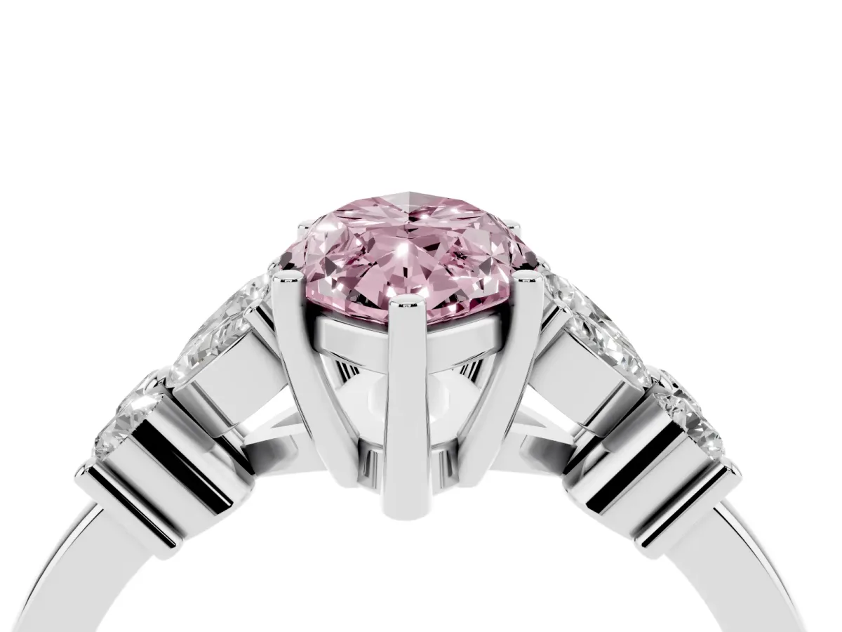 Fancy Pink Marquise Cut Diamond Floral Cluster Ring with Solitaire Band and Prong Setting Platinum