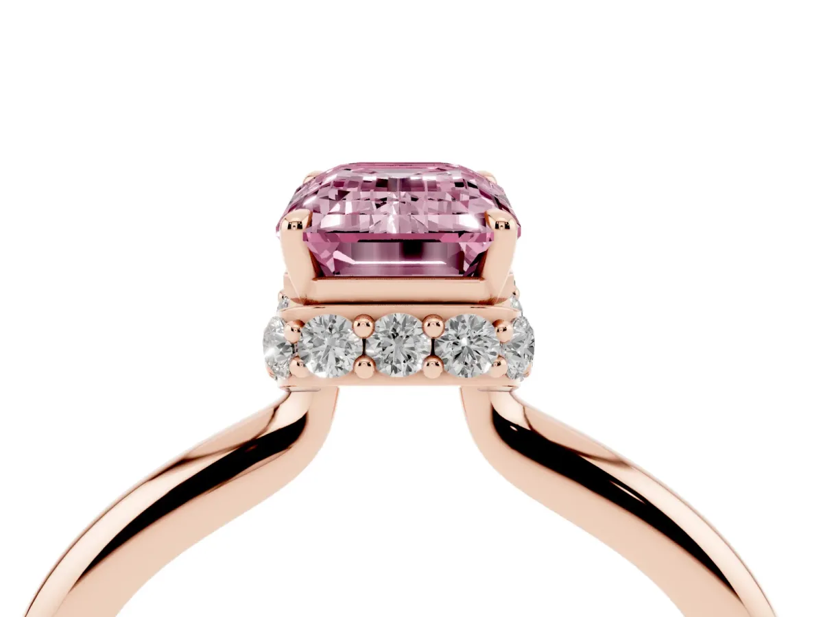 Fancy Pink Emerald Cut Brilliant Solitaire Engagement Ring with Six-Prong Setting and Classic Band Rose gold